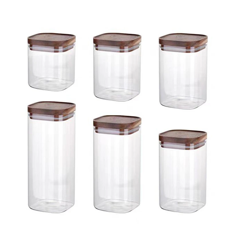 Square Glass Jar with Wooden Lid
