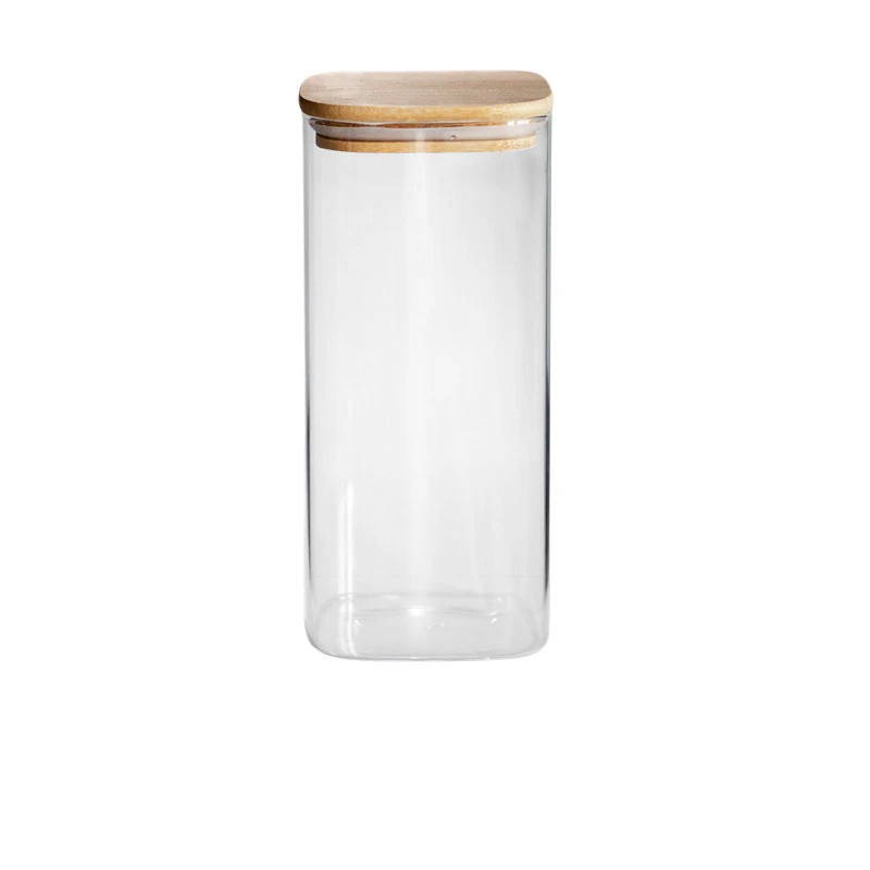 Square Glass Food Storage Jar with Bamboo Lid
