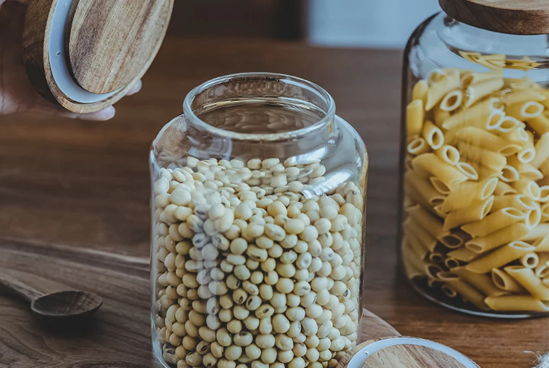 Your Kitchen with Glass Jars and Acacia Wood Lids
