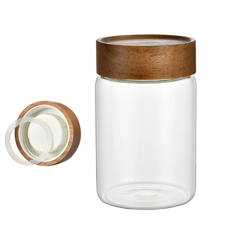 Glass Food Storage Jar with Screw Wooden Lid