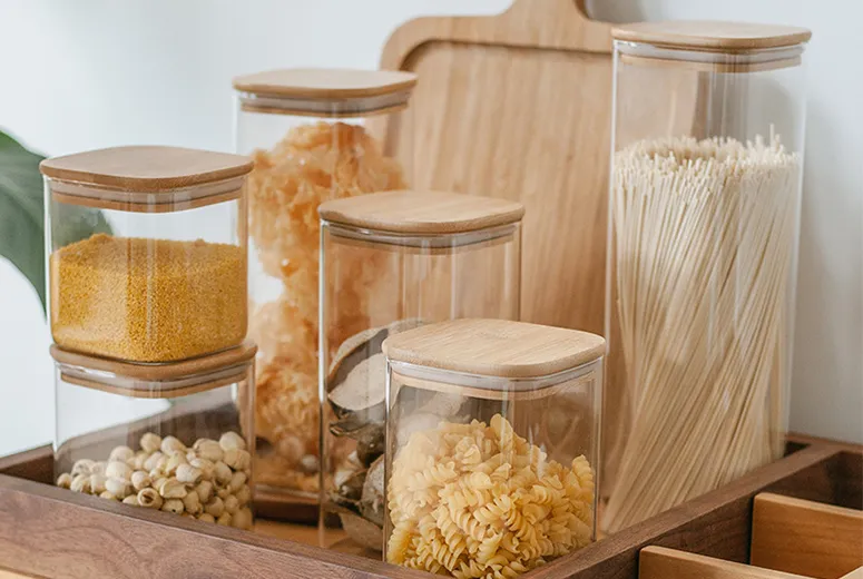 Organize Your Kitchen with Bamboo Glass Pantry Storage