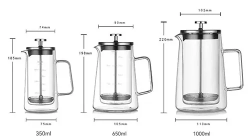 Double Wall Insulated High Borosilicate Glass French Press Coffee Maker T