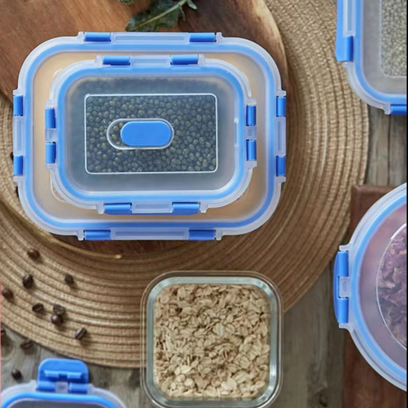 Silicone Vent, Blue Removable Snap Lid, Sealed Glass Food Storage Container, BPA free, Leakproof, Dishwasher Safe