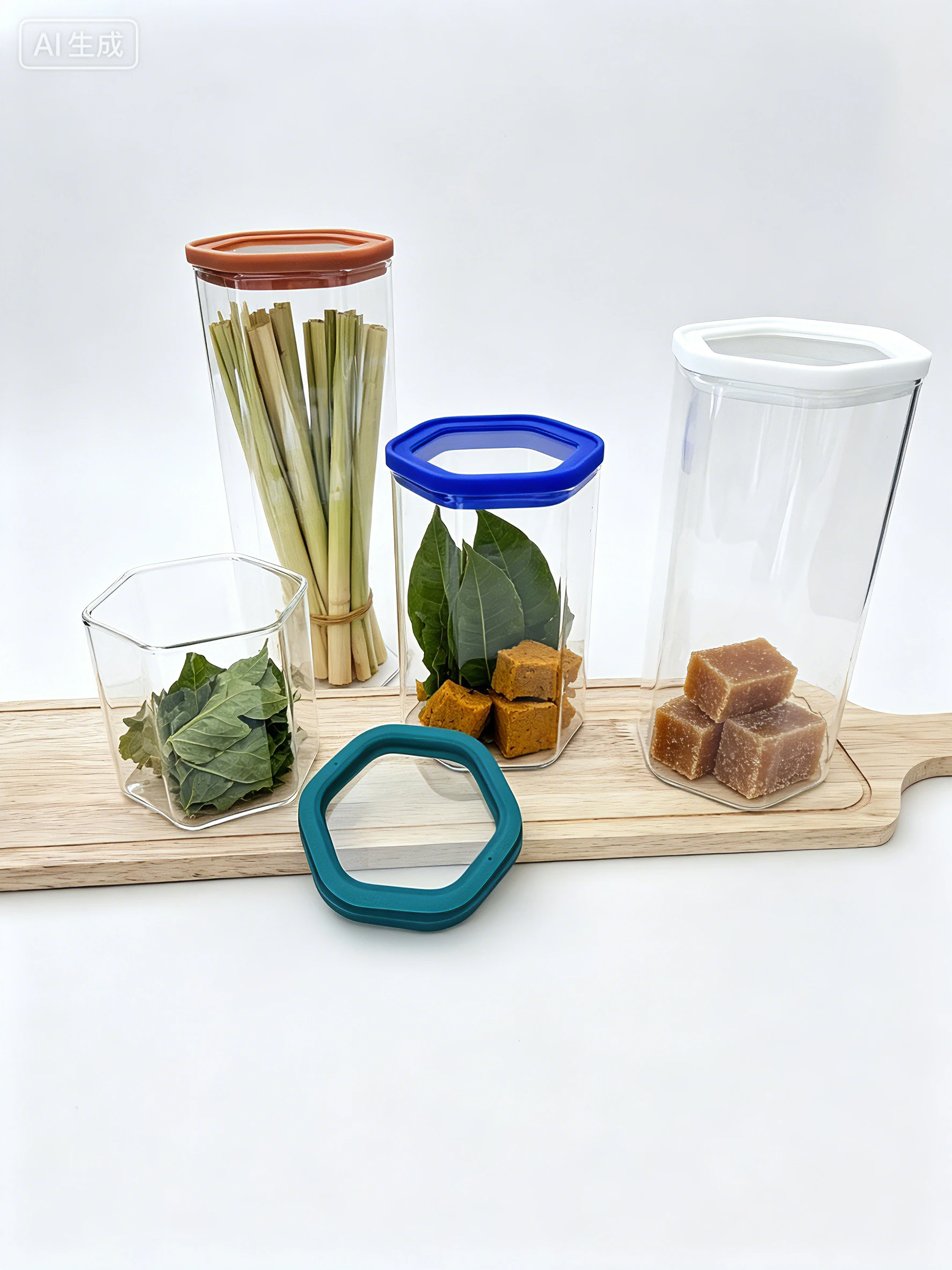 Hexagon Glass Jar with Glass Lid