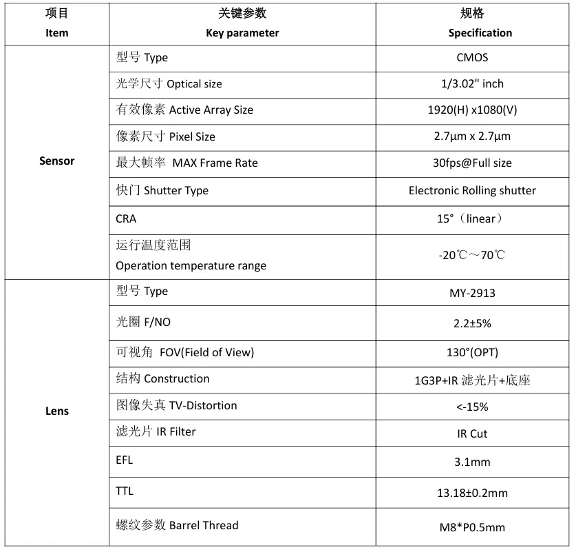 MY-FPC2M838-A1 2MP MIPI Camera Module With IR-CUT