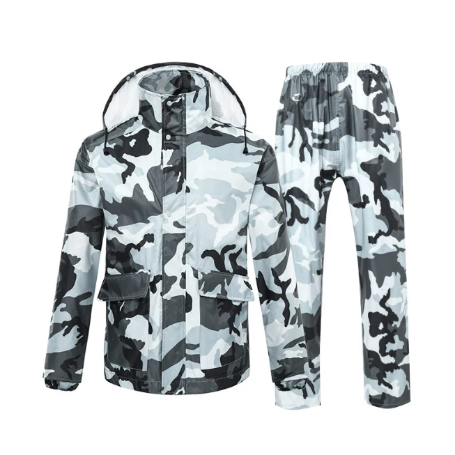 Polyester long raincoat with waterproof zipper windproof outdoor rain coat for adult button cuff