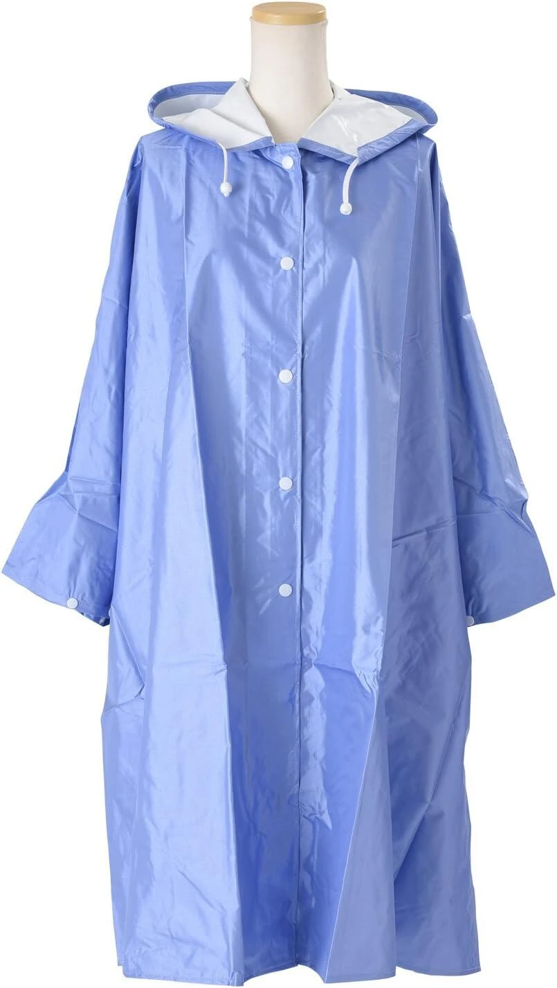 Polyester long raincoat with waterproof zipper windproof outdoor rain coat for adult button cuff