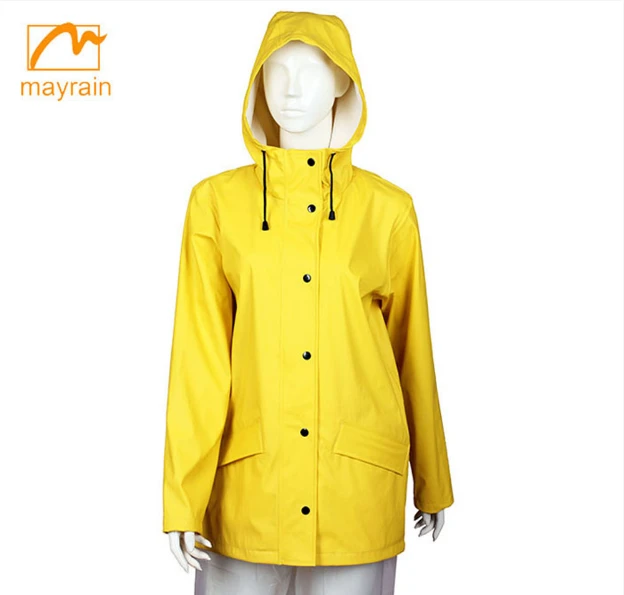 Polyester long raincoat with waterproof zipper windproof outdoor rain coat for adult button cuff