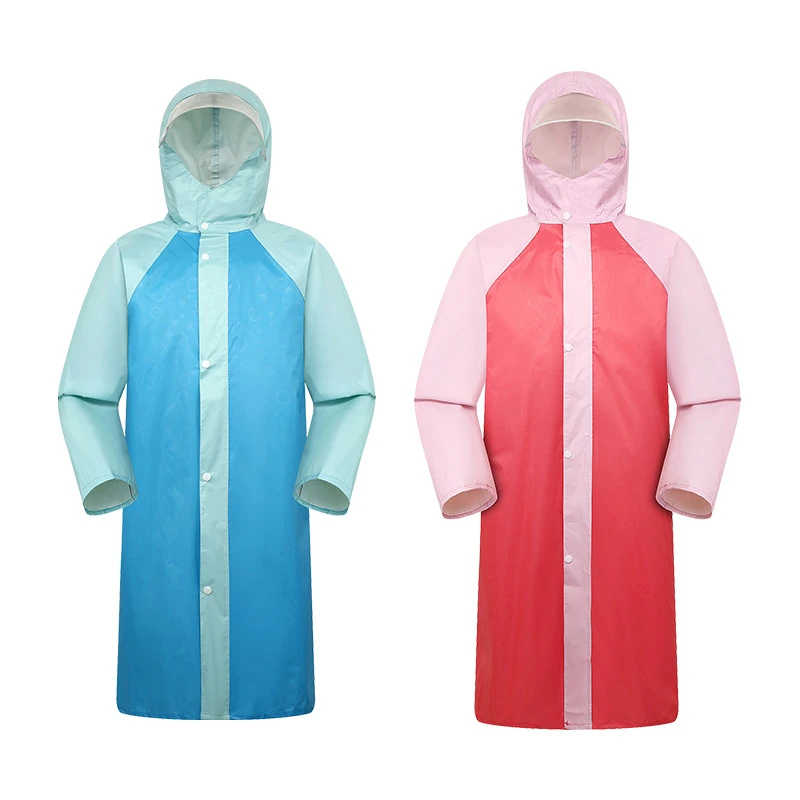 Polyester long raincoat with waterproof zipper windproof outdoor rain coat for adult button cuff