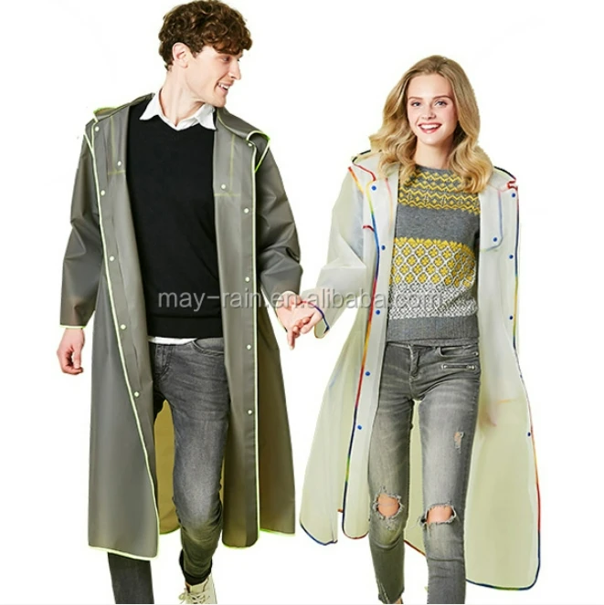 Polyester long raincoat with waterproof zipper windproof outdoor rain coat for adult button cuff