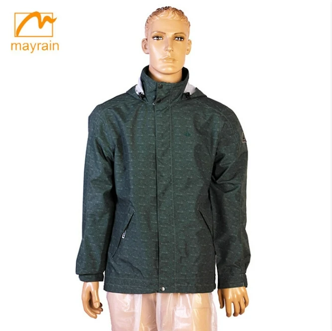 Polyester long raincoat with waterproof zipper windproof outdoor rain coat for adult button cuff