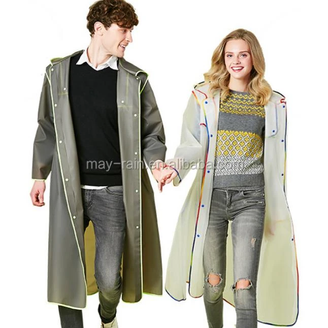 Polyester long raincoat with waterproof zipper windproof outdoor rain coat for adult button cuff