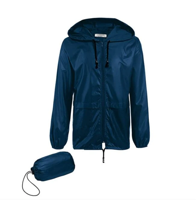 Polyester long raincoat with waterproof zipper windproof outdoor rain coat for adult button cuff