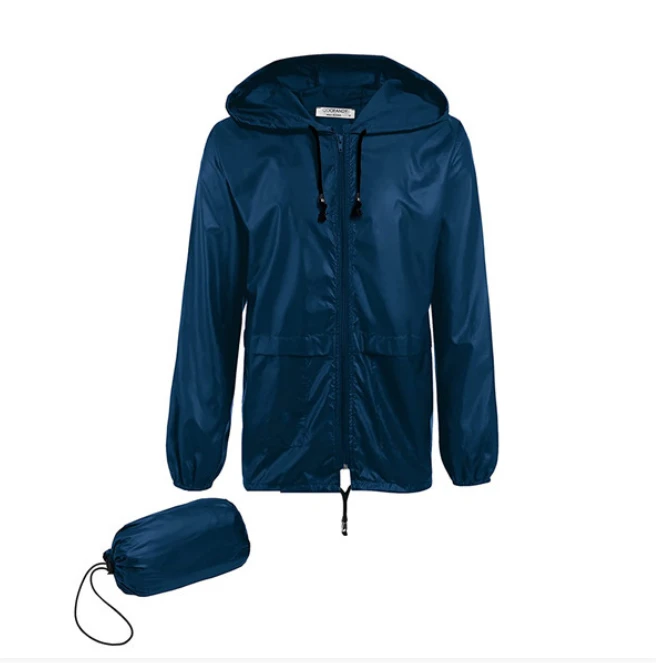 Polyester long raincoat with waterproof zipper windproof outdoor rain coat for adult button cuff
