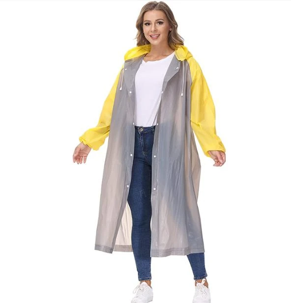 Polyester long raincoat with waterproof zipper windproof outdoor rain coat for adult button cuff