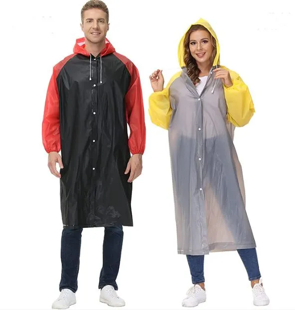 Polyester long raincoat with waterproof zipper windproof outdoor rain coat for adult button cuff