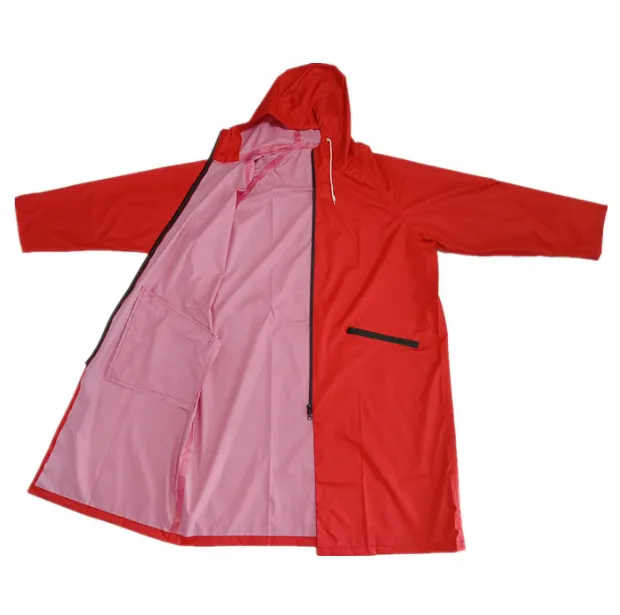 Polyester long raincoat with waterproof zipper windproof outdoor rain coat for adult button cuff