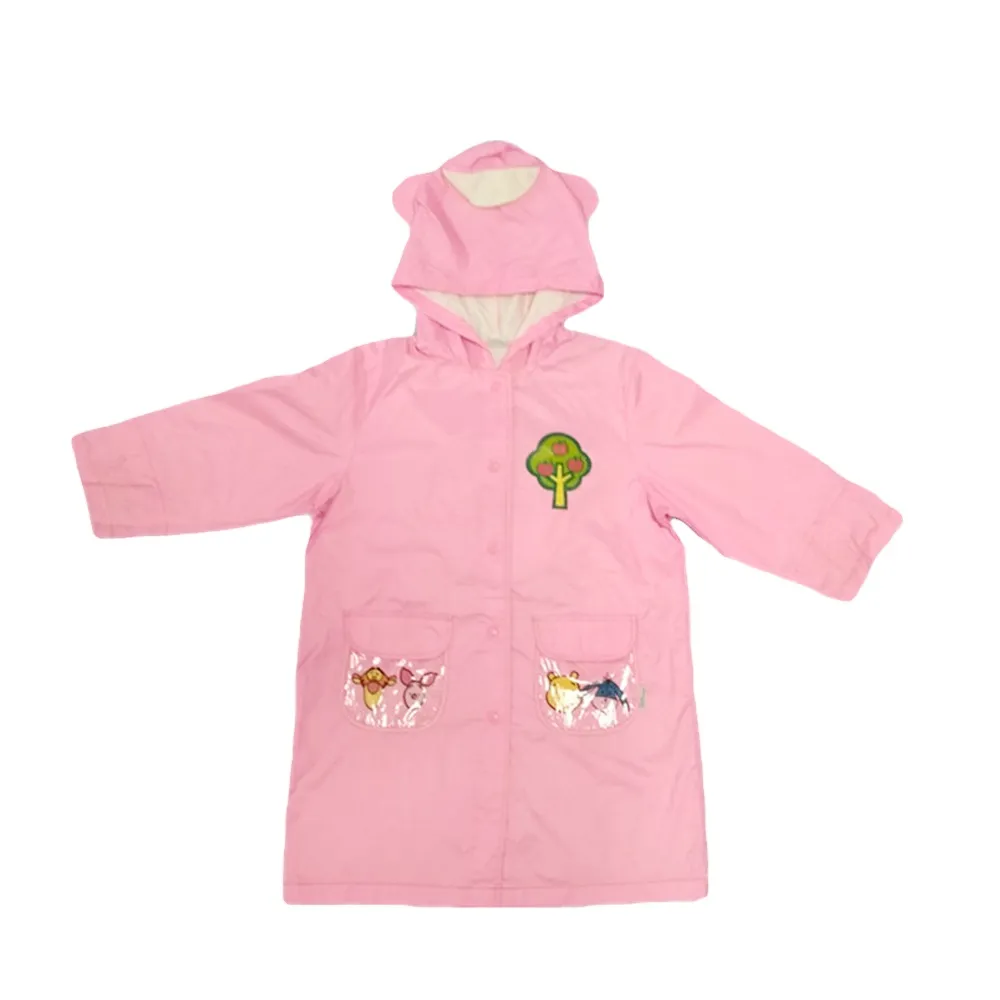 Polyester long raincoat with waterproof zipper windproof outdoor rain coat for adult button cuff