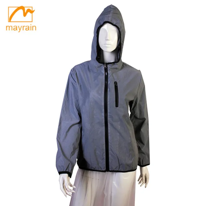 Polyester long raincoat with waterproof zipper windproof outdoor rain coat for adult button cuff