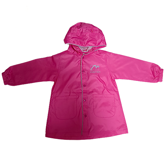 polyester kids raincoat with reflective logo waterproof rain jacket