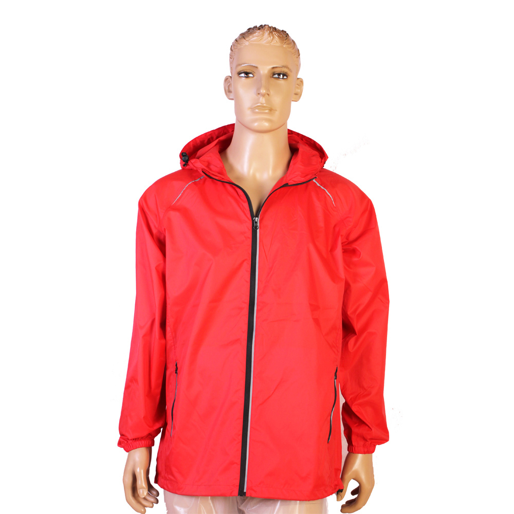 Good quality Reflective piping Red color OEM men’s rain jacket and windbreaker