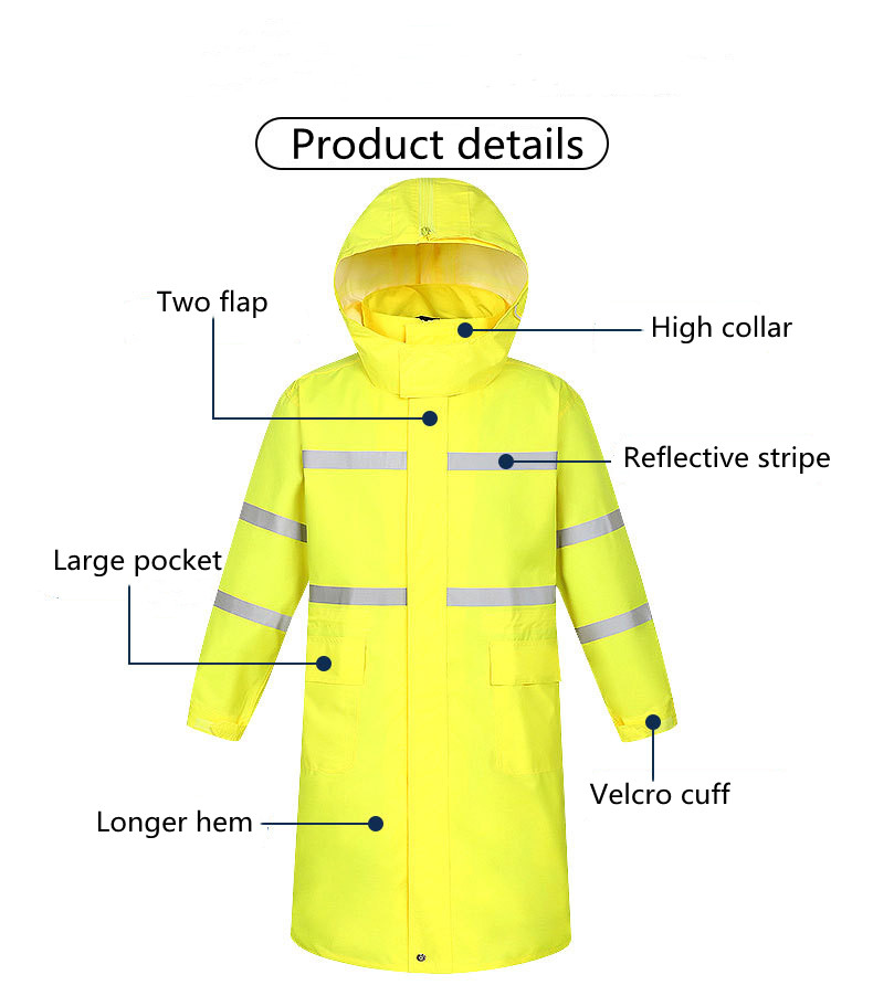 Mayrain reflective fluorescent yellow outdoor waterproof windproof long raincoat for men on duty