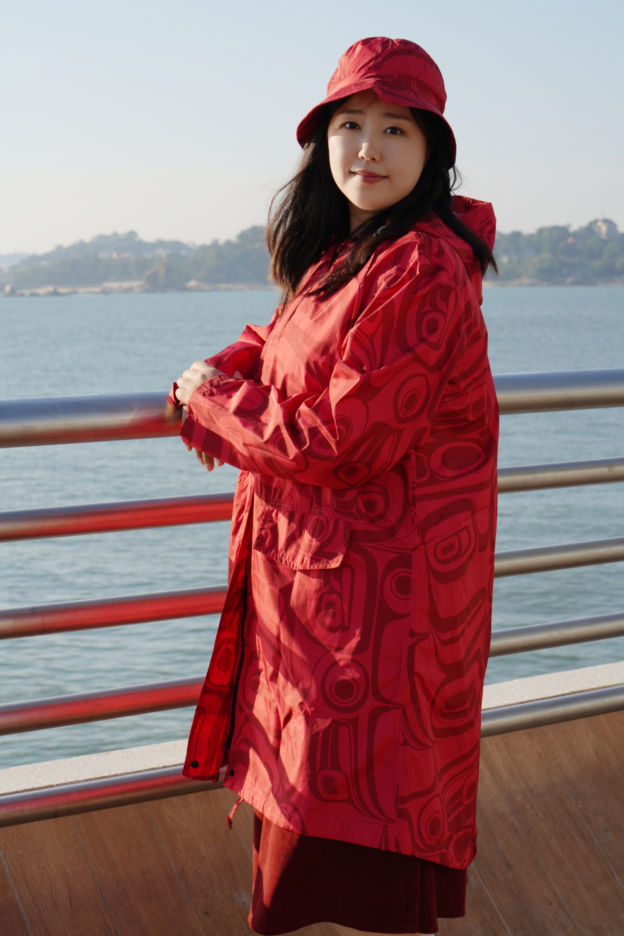 full printing long raincoat women rain coat jacket waterproof windproof rainwear polyester