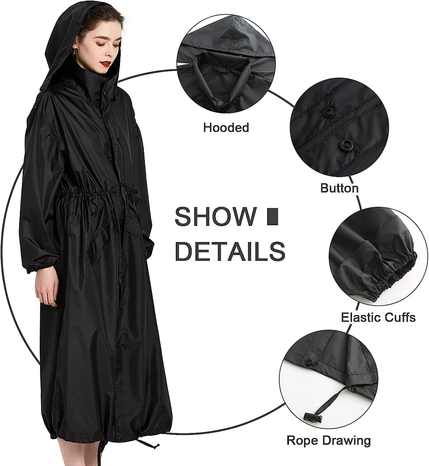 Women's Fashionable Long Waterproof Raincoat - Polyester Adult Style