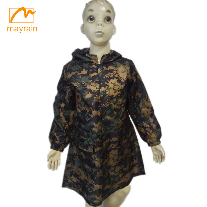 camo printing raincoat for kids waterproof outdoor raincoat polyester rainwear for girls and boys