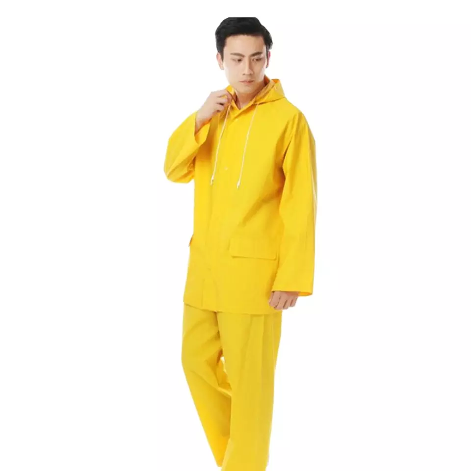high quality rain suit yellow color custom logo oem printing waterproof fabric