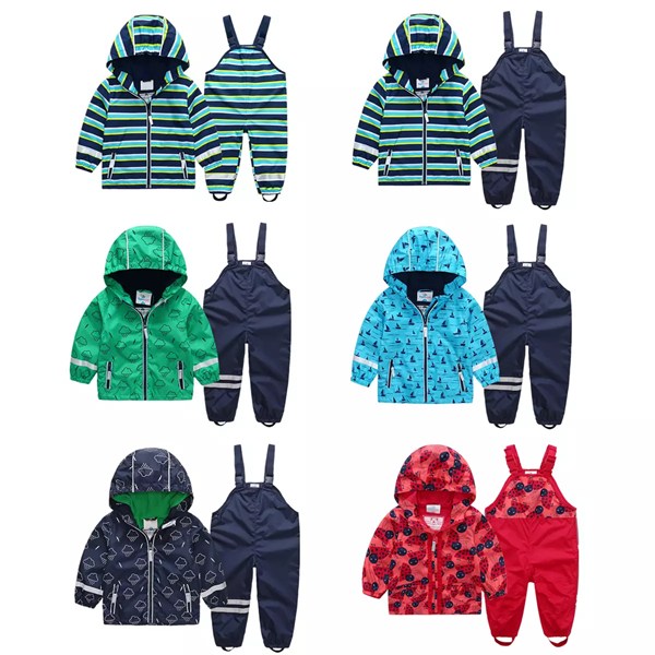 Children 100% waterproof PU rainsuit jacket and pants