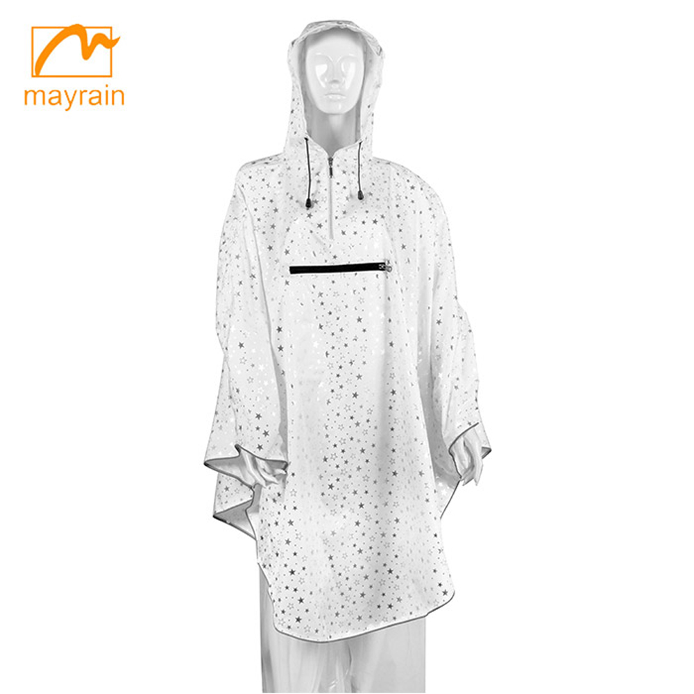 Silver Color Powder Full Print Rain Poncho - Stylish, Waterproof