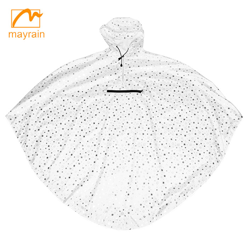 Silver Color Powder Full Print Rain Poncho - Stylish, Waterproof