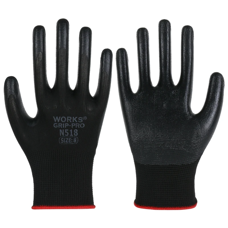 Wholesale Non-Slip Work Gloves Black Nitrile Coated Building Safety Industrial Gloves