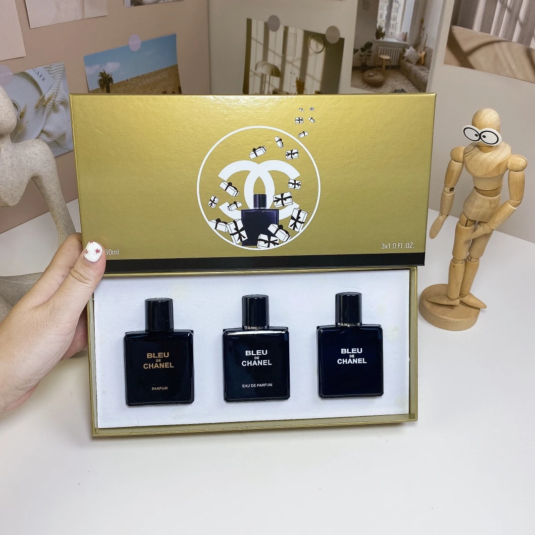 Chanel Blue Three Piece Set With 30ml Pieces And Nozzle
