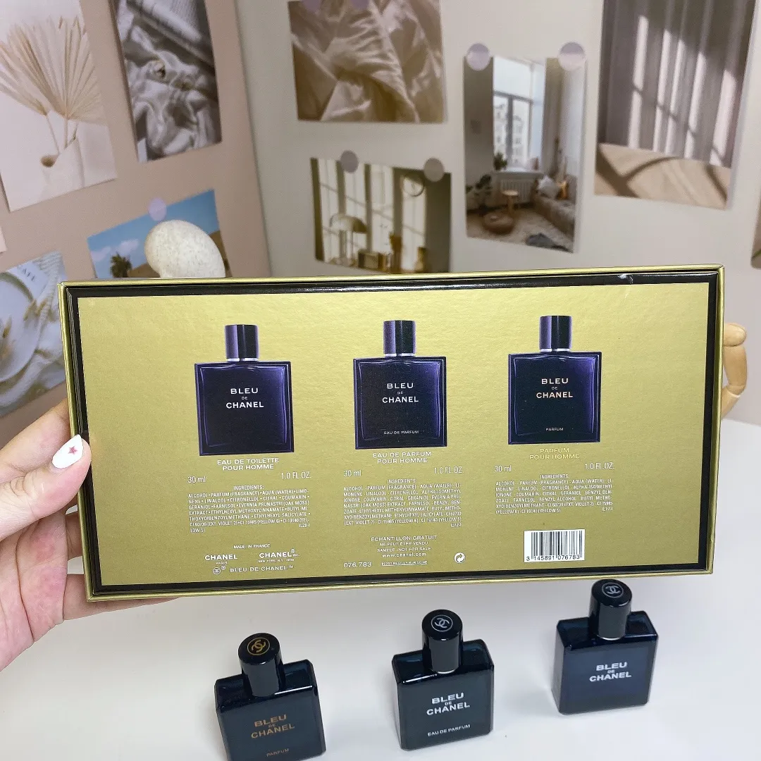 Chanel Blue Three Piece Set With 30ml Pieces And Nozzle