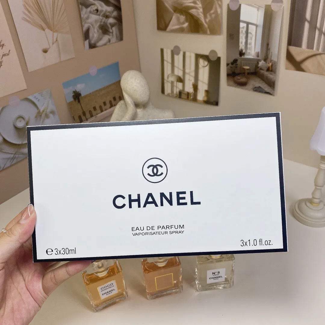 Chanel White Box Square Bottle Sample Set Of 3 Pieces, 30ml X, With Nozzle