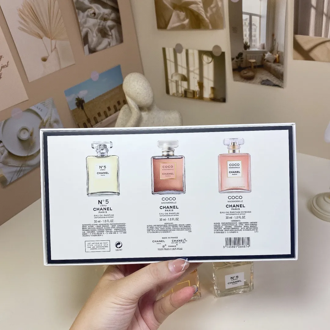 Chanel White Box Square Bottle Sample Set Of 3 Pieces, 30ml X, With Nozzle