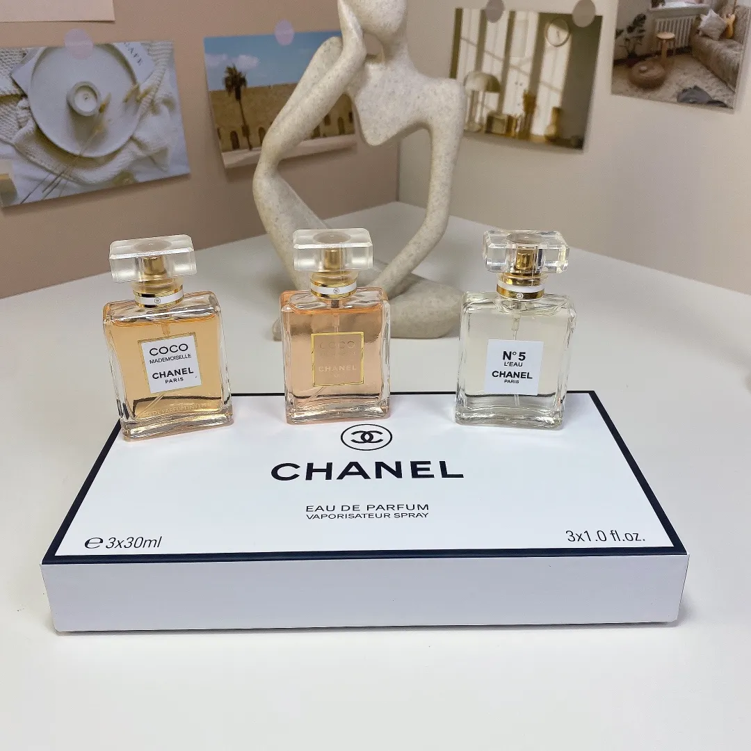 Chanel White Box Square Bottle Sample Set Of 3 Pieces, 30ml X, With Nozzle