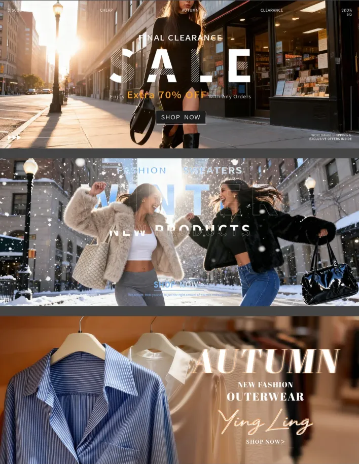 Clothing categories with various styles and designs