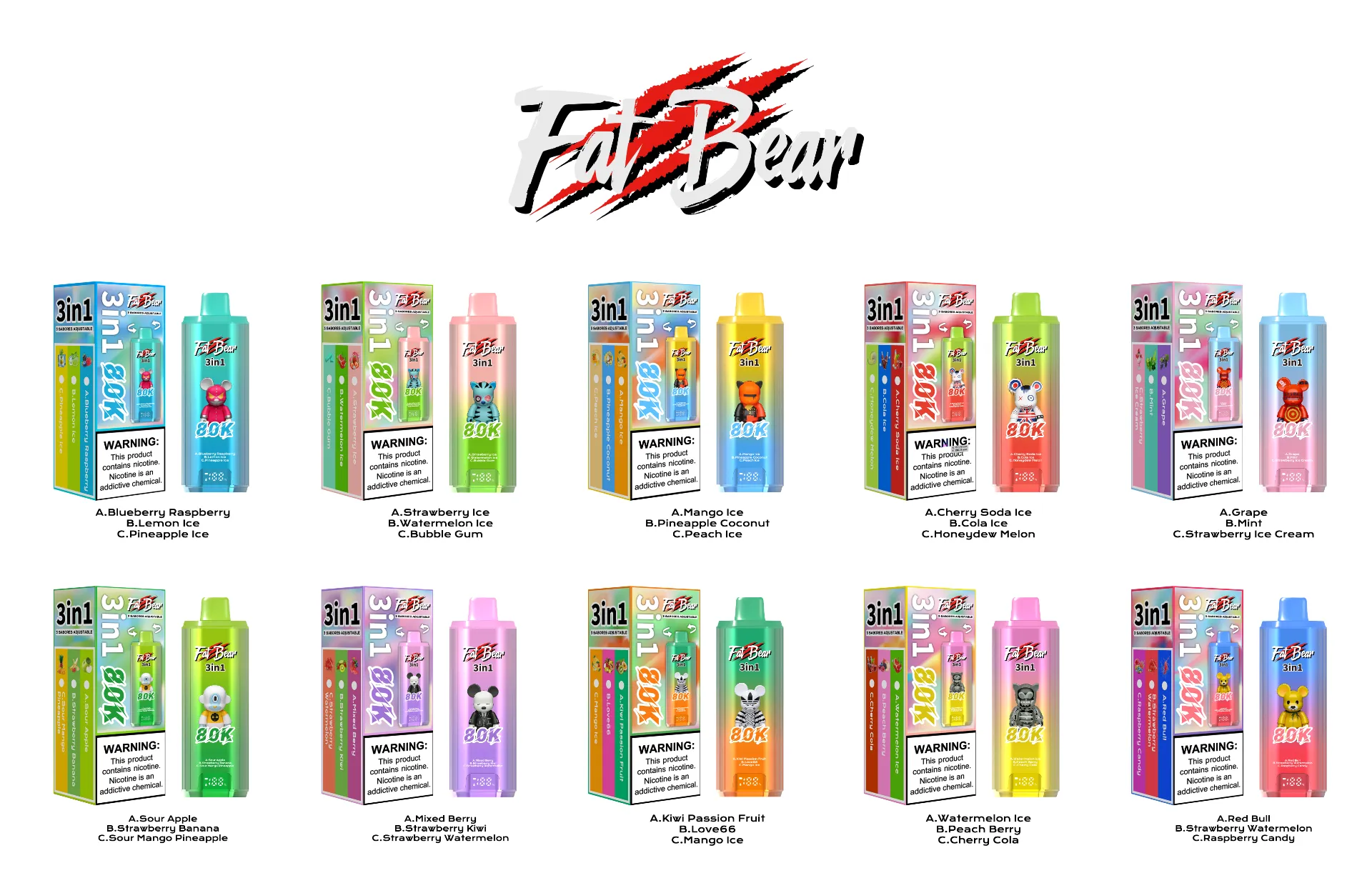 Fat Bear 3 Flavors Disposable Vape 80K Puffs Fat Bear 3 Flavors Disposable Vape 80K Puffs