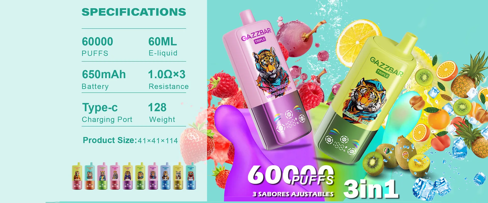 Gazzbar Triple Flavors 60k Puff Disposable Vape