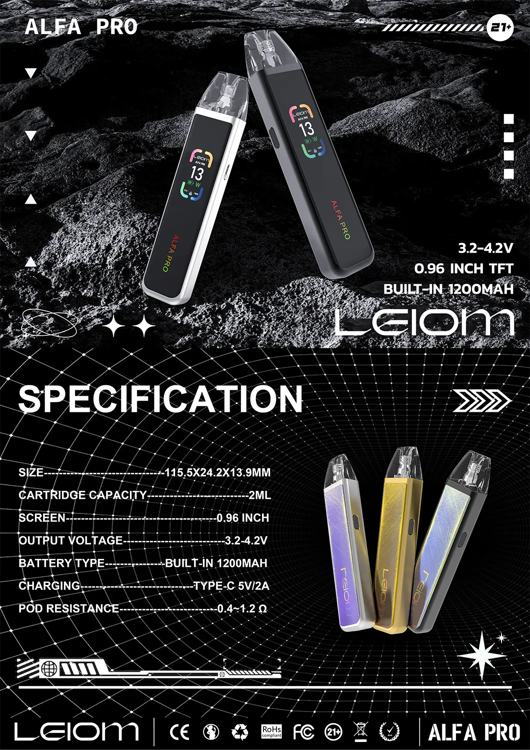 2025 New Leiom Alfa Pro X-Treme Smart Pod Kit With Digital Screen