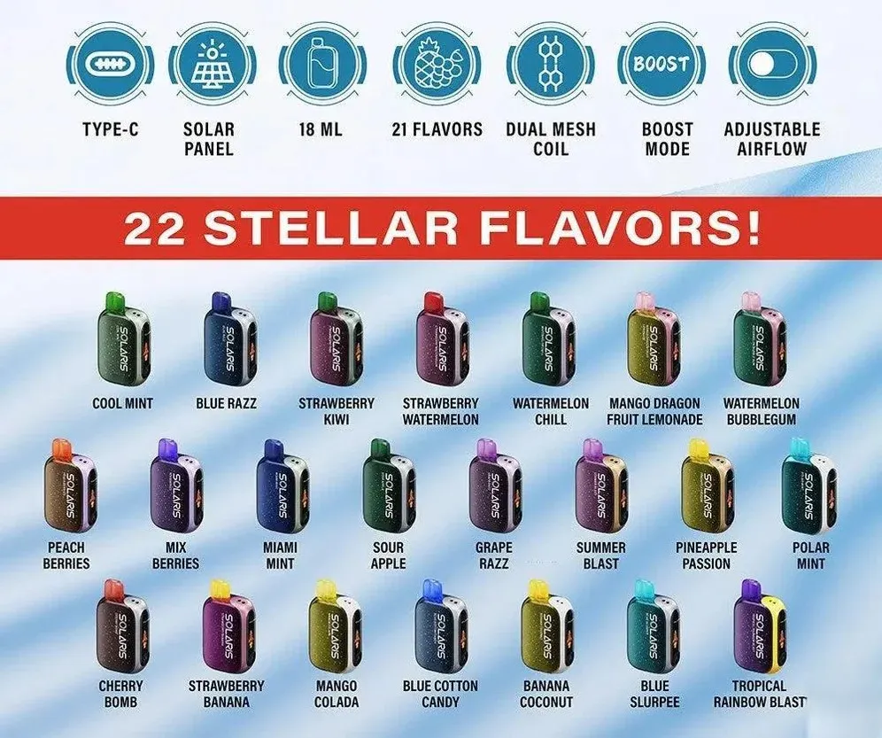 Solaris 25k Puff Disposable Vape With Solar Charging