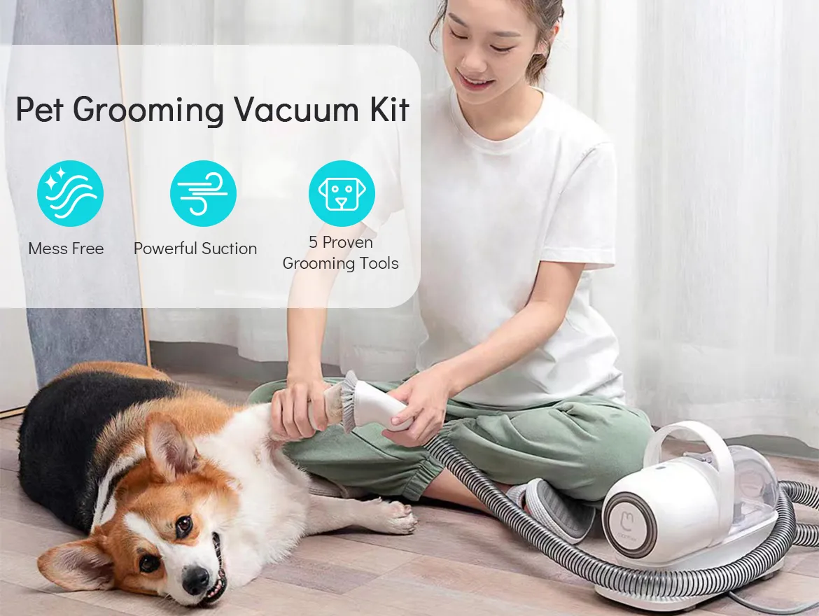 Pet Grooming Kit Vacuum Suction 99% Pet Hair With 5 Professional Tools