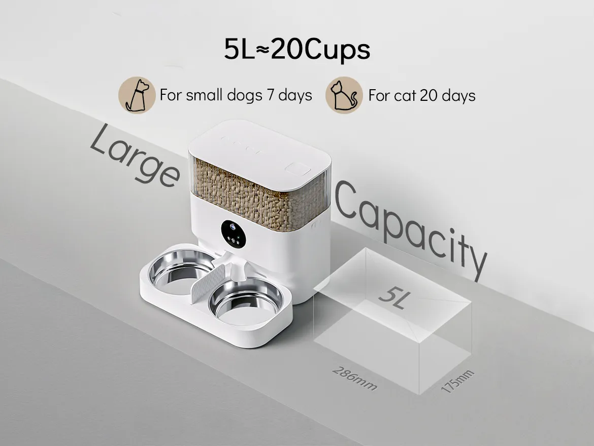 Pet Smart Feeder App Control 5L Double Stainless Steel Bowl