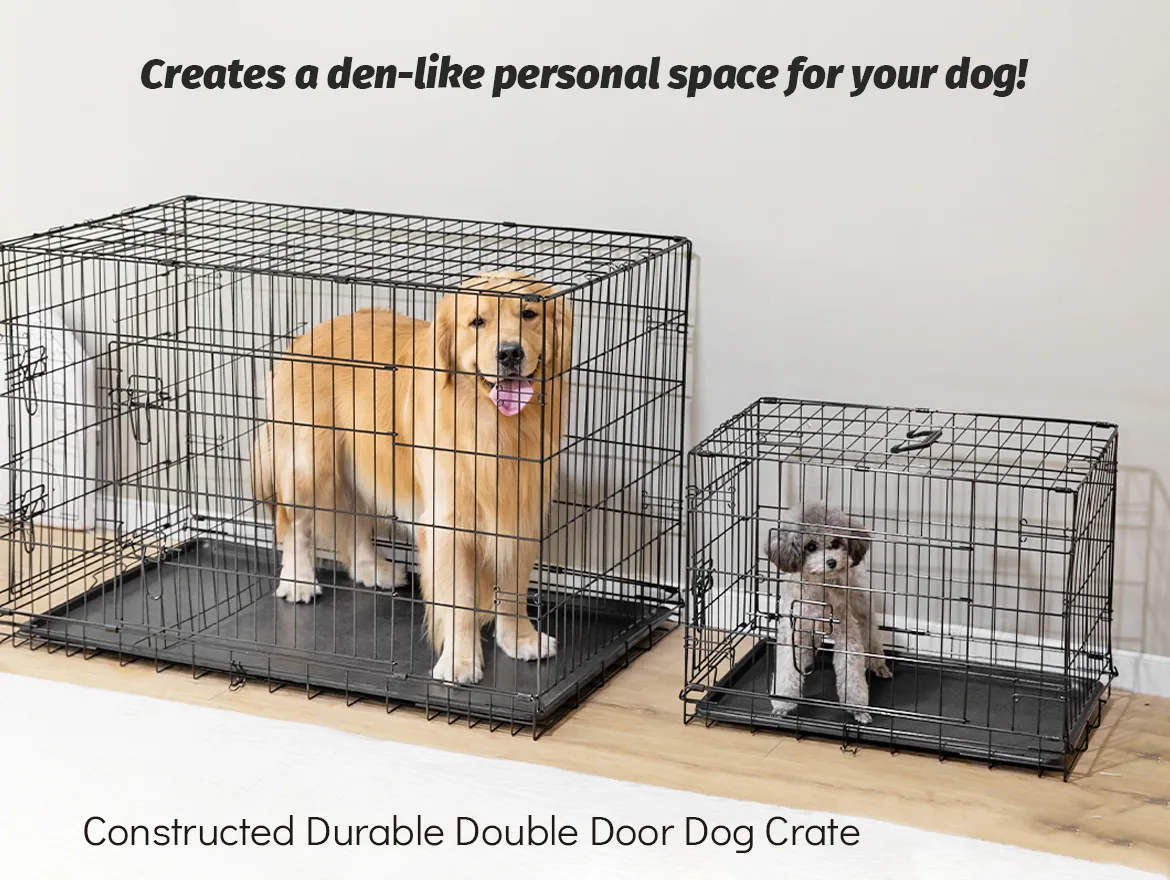 Newly Enhanced Double Door Dog Crate With Leak-Proof Pan