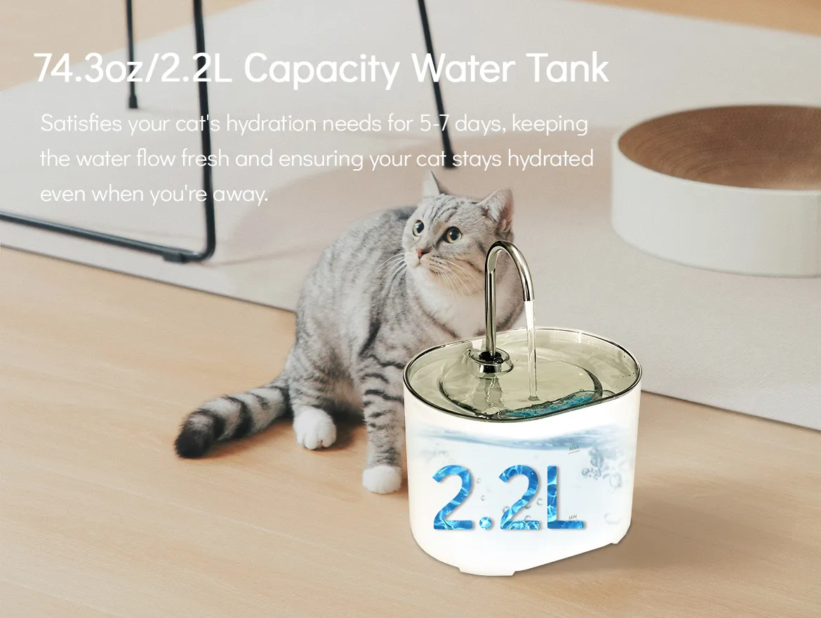 Cat Water Fountain Easy Cleaning Quiet 2.2L Cat Drink Fountain