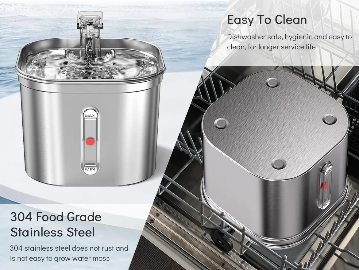 Stainless Steel Pet Water Fountain Ultra-Quiet Pump 2.2L