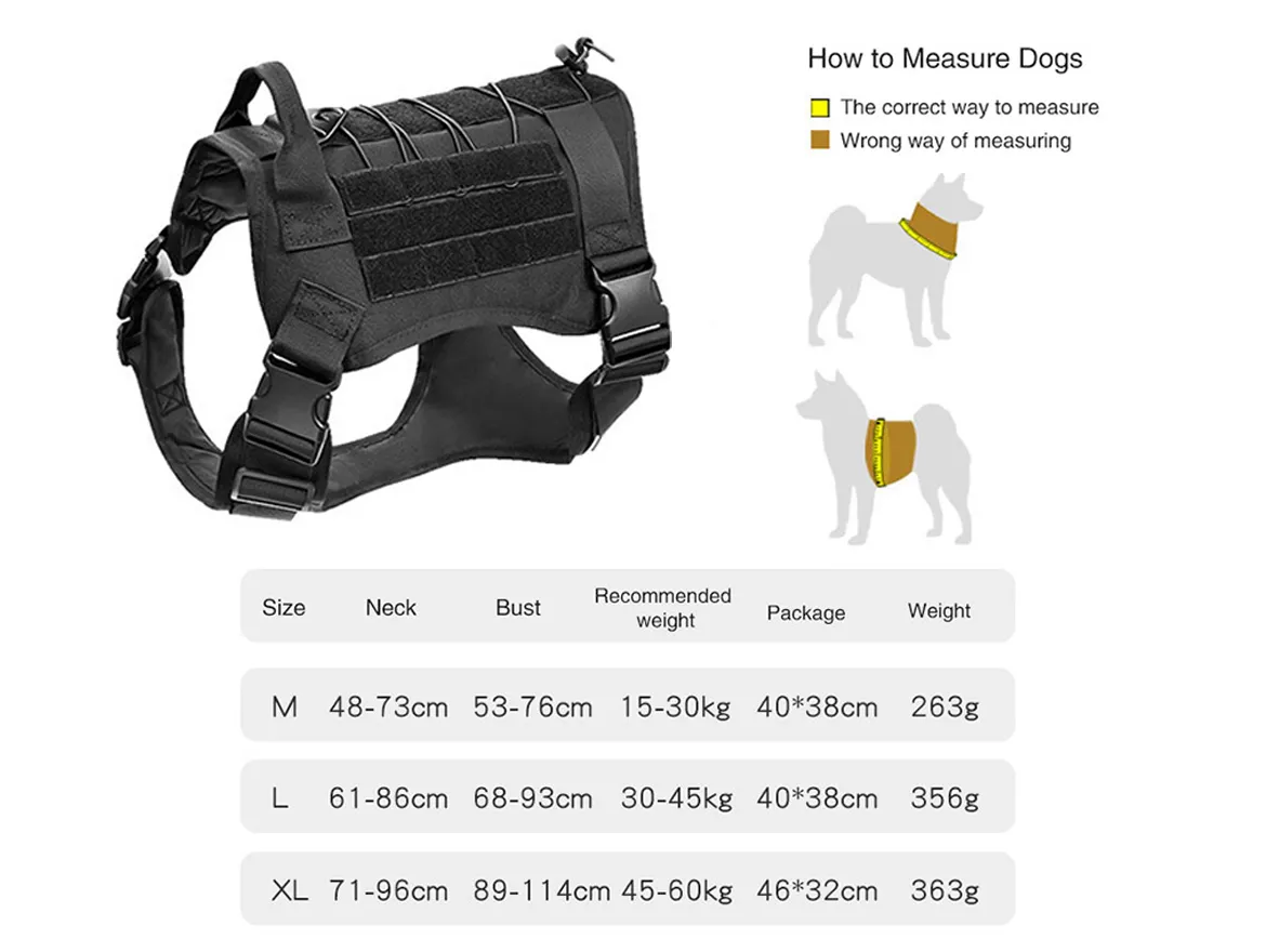 Tactical K9 Dog Harness Adjustable And Removable